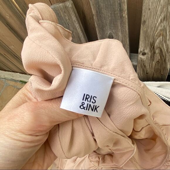 Iris & Ink Ruffled tiered crepe dress size 8 beige pink - Picture 7 of 11